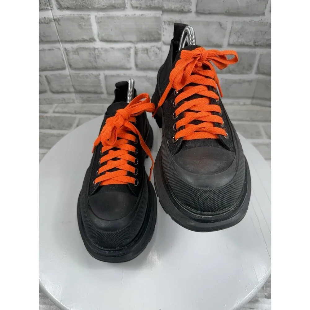 Alexander McQueen Black & Orange Tread Slick Low Platform Sneakers 40 - 9.5/10